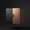 Decorative Ornament Set In Open Black Box With Wooden Texture And Circular Design