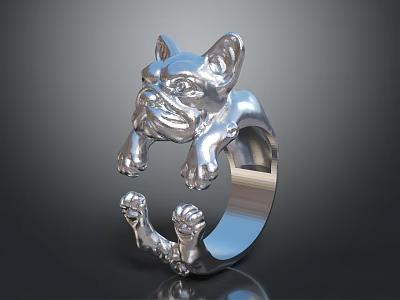 French Bulldog Shaped Silver Ring Unique Animal Design Jewelry Accessory For Fashion Lovers 3d model
