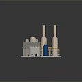 Industrial Processing Facility 3D Model With Towers Pipelines Blue Containers And Gray Structure