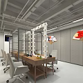 Modern Interior With Wooden Walls Dining Table White Chairs Mirrored Wall Lights And Decorative Paintings
