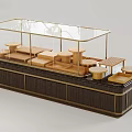 Elegant Display Cabinet Shelf With Glass Cover Golden Trim And Wooden Layered Shelves