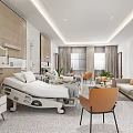 Modern Hospital Outpatient Room Interior With Medical Bed Sofa Chairs And Green Plants