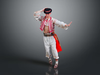 Traditional Ethnic Clothing Items Including Hat Red Striped Shirt White Pants And Belt Shoes 3d model