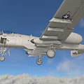 Twin Engine Fighter Jet Flying with Shark Mouth Paint and Wing Insignia in Cloudy Sky