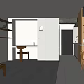 Modern Apartment Interior With Open Concept Kitchen Workstation Wooden Chair And White Cabinets