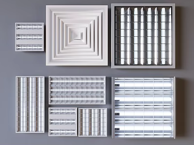Various Ceiling Grille Lights With Different Grid Designs And Styles 3d model