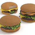 Three Delicious Hamburgers with Bite Mark And Fresh Ingredients Bread Patty Lettuce Cheese And Sauce