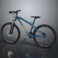 Stylish Blue Mountain Bike With Black Frame Reflective Wheels On Gray Background