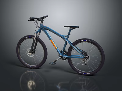 Stylish Blue Mountain Bike With Black Frame Reflective Wheels On Gray Background 3d model
