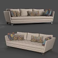 Light Colored Sofa With Patterned Decorative Pillows And Wooden Legs Design 3d model