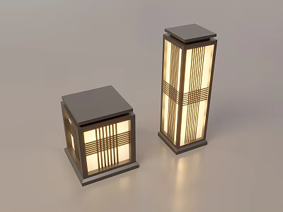 Modern Outdoor Lights Featuring Square Black Top And Warm Lattice Illumination 3d model