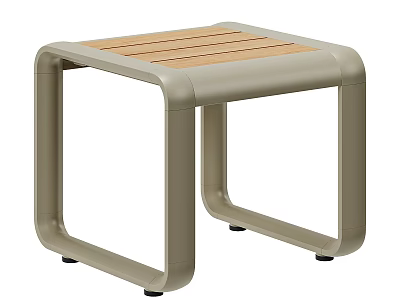 Modern Slatted Wooden Seat Stool With Light Beige Metal Frame Design 3d model