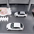 Pink Porsche Display Area With Flower Shop Bench And Decorative Flowers