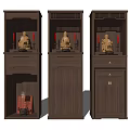 Wooden Buddhist Shrine Cabinet Set With Buddha Statues Red Candles And Storage Compartments