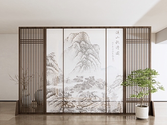 New Chinese Style Screen Landscape Screen Partition 3d model