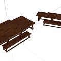 Wooden Dining Table And Bench Set With Solid Wood For Home Dining Area 3d model