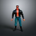 Muscular Action Figure With Open Chest Black Leather Jacket Blue Pants Sunglasses And Black Shoes