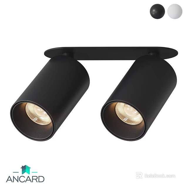 Black Double Head Modern Spotlights With Ceiling Mounted Base And Illuminated Lamps 3d model 