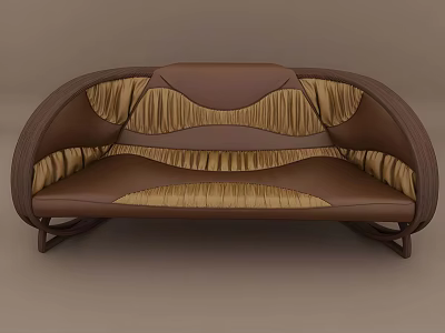 Modern Two Seater Sofa With Brown And Gold Pleated Upholstery And Curved Armrests 3d model