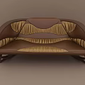 Modern Two Seater Sofa With Brown And Gold Pleated Upholstery And Curved Armrests