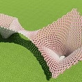 Modern Wavy Pergola with Honeycomb Lattice in Pink and White on Green Lawn