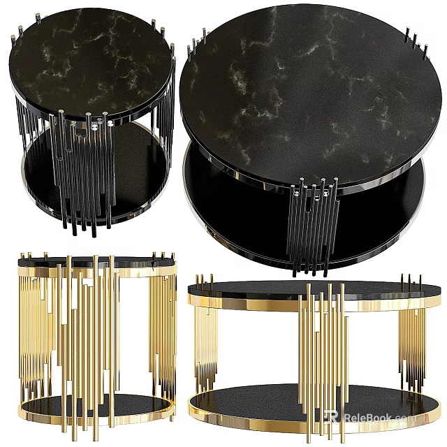 Modern Elegant Coffee Table With Black Marble Top And Golden Metal Legs 3d model 