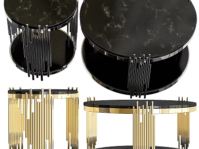 Modern Elegant Coffee Table With Black Marble Top And Golden Metal Legs 3d model