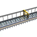 Industrial Factory Building Structure With Elongated Continuous Platform Yellow Machinery And Safety Railing