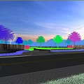 Entrance Gate In Open Public Space With Palm Trees Landscaping And Pedestrian Pathway