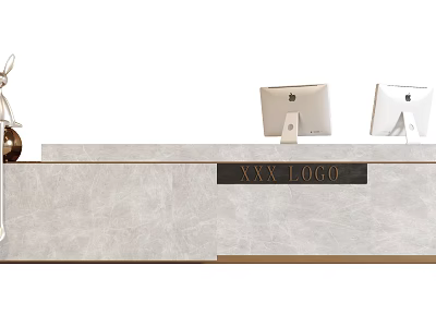Elegant Modern Marble Reception Desk With Tablet Stands And Logo 3d model