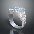 Elegant Silver Ring With Large Crystal Stone And Intricate Engraved Band Design 3d model