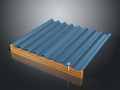 Blue Corrugated Panel With Wooden Base And Metal Screw Fastener 3d model