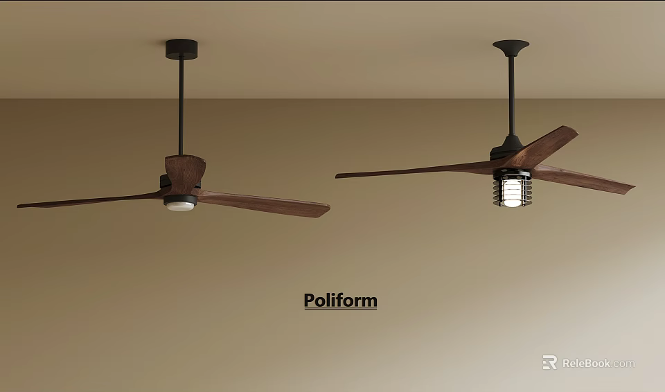 Poliform Modern Ceiling Lamp With Wooden Blades Black Metal Frame And Light Fixture 3d model 