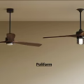 Poliform Modern Ceiling Lamp With Wooden Blades Black Metal Frame And Light Fixture