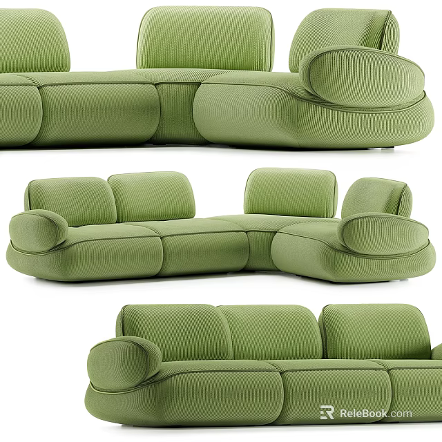 Green Modern Sectional Sofa Rounded Design Comfortable Seating And Stylish Structure 3d model 