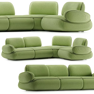 Green Modern Sectional Sofa Rounded Design Comfortable Seating And Stylish Structure 3d model