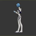 Game Movie Character With Blue Hair White Bodysuit Blue Accents Holding Green And White Object