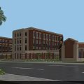 Classic Red Brick School Building With Beige Exterior Multi Story Large Windows Entrance And Landscaping