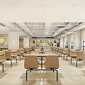 Spacious Cafeteria Interior With Tables Chairs TV White Ceiling And Large Windows 3d model
