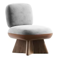 Modern Upholstered Single Chair With Patterned Fabric And Wooden Cone Legs