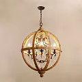 Vintage Wooden Spherical Chandelier With Crystal Decorations And Candle Bulbs
