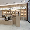 Tea Specialty Store Interior In Minimalist Design With Wooden Shelves Product Displays And Seating Area