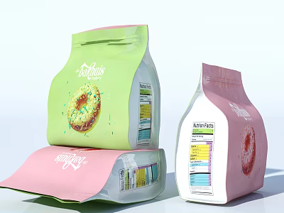 Colorful Simply Food Packaging Bags with Donut Design and Nutrition Labels 3d model