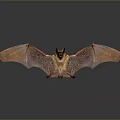 Brown Red Winged Bat With Extended Wings On Reflective Gray Surface 3d model