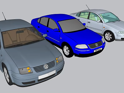 Different Colored Volkswagen Sedans Including Gray Blue And Silver Cars 3d model