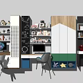 Creative Kids Desk Setup With Toys Bookshelf Chalkboard And Computer