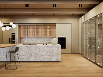 Modern Kitchen Open Kitchen Western Kitchen Built-in Refrigerator 3d model
