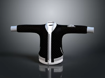 Casual Black Jacket With White Zipper Cuffs And Polka Dot Pattern 3d model