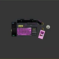 Cyberpunk Style Electronic Laptop With Purple Backlit Keyboard And Accessories