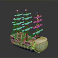 Classic Sailing Ship Model As Water Transport With Multiple Masts White Hull Blue Bottom